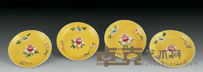 民国 黄地粉彩花卉纹盘（四只） 直径12.5cm