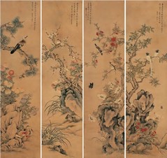 于寿伯 花鸟 四屏