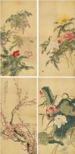 徐山立 四季花卉 四屏