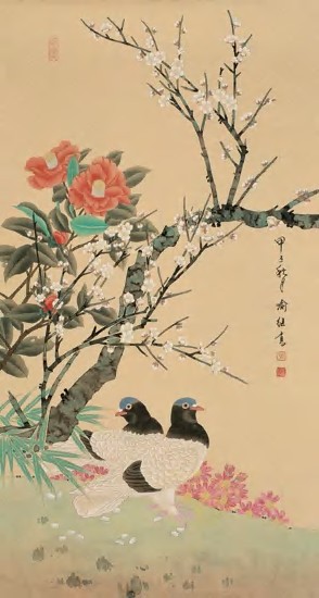 喻继高 梅花双鸽 镜心103×56cm