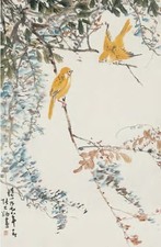 张大壮 紫藤黄鹂 镜心