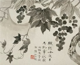 陆抑非 葡萄月色 立轴
