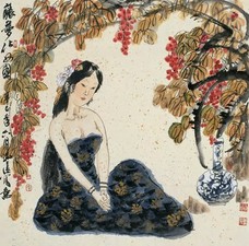 冯远 藤萝仕女图 立轴