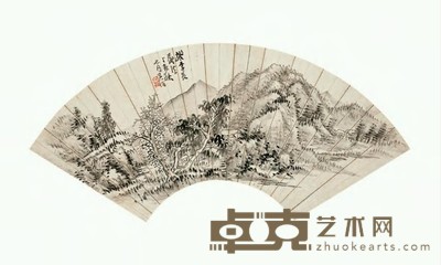 吴滔 1887年作 仿古山水 扇面 18.5×52cm