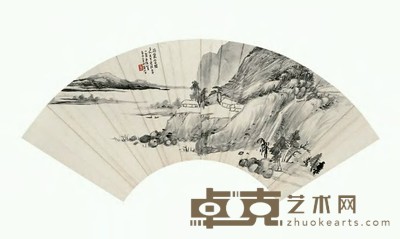萧俊贤 1921年作 雨窗写诗 扇面 18.5×54.5cm