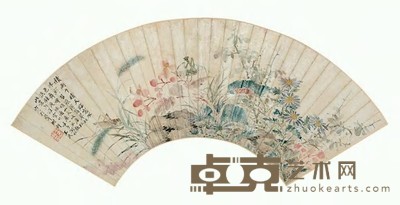 王武 1672年作 花卉草虫 扇面 17×52.5cm