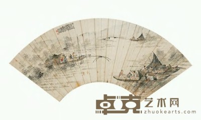 吴青霞 1930年作 渔家乐 扇面 17.5×51cm