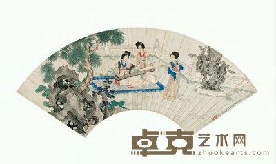 王叔晖 1937年作 抚琴 扇面 17.5×51.5cm