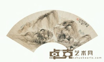 杨伯润 1869年作 青山幽谷 扇面 19×53.5cm