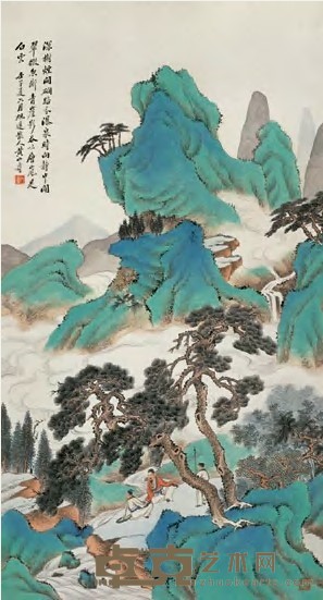 黄山寿 1912年作 深树烟开图 镜心 150.5×80.5cm