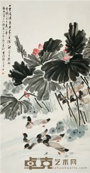 倪田 1909年作 荷塘清趣图 立轴 179×94.5cm