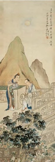 沈兆涵 1915年作 玉楼人醉图 立轴 33×43cm