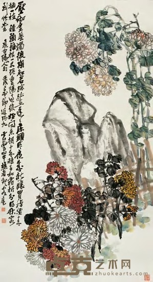 赵云壑 1922年作 秋霜花红图 立轴 146×79cm
