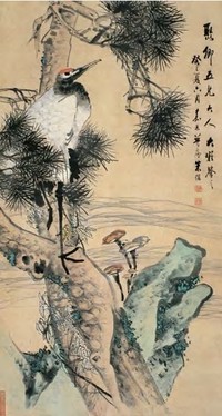 朱梦庐 1893年作 松鹤延年图 立轴