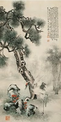 张善孖 1919年作 松鹤延年图 立轴