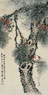 赵之谦 1871年作 花艳乔松图 立轴