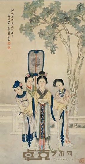 胡家鼐 桐荫仕女图 立轴 89.5×47cm