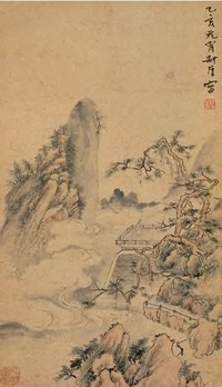 钱瘦铁 1935年作 凭栏观日图 立轴