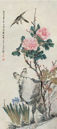 张熊 1877年作 富贵白头图 立轴