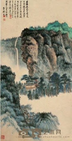谢稚柳 1946年作 青山幽亭图 立轴 78×40cm