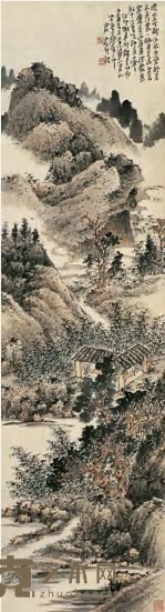 唐云 1938年作 草堂读书图 立轴 117×31.5cm