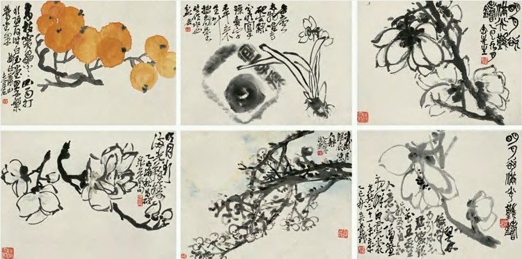 吴昌硕 1905年作 四时花果 六开20.5×29cm×6