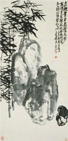 吴昌硕 1919年作 竹石图 立轴136.5×66.5cm