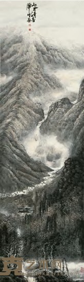 莫肇生 2001年作 山水清音 镜心 158×47cm