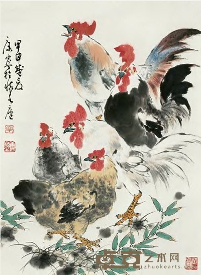 康宁 2004年作 五吉图 镜心 69×49.5cm