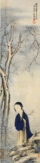 管平湖 1933年作 执梅仕女图 立轴 121.9×29.5cm