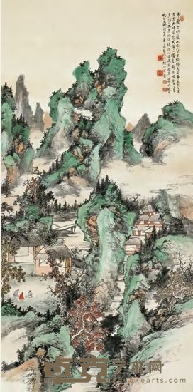 萧俊贤 1942年作 疏林论道图 立轴 135×67cm