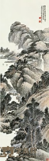 萧俊贤 1945年作 山居图 立轴 161.5×48cm