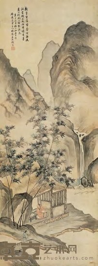顾沄 1881年作 竹屋静读 立轴 111.5×42cm