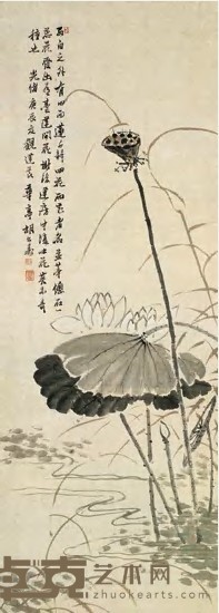 胡公寿 1880年作 并蒂莲花 立轴 131.5×47cm