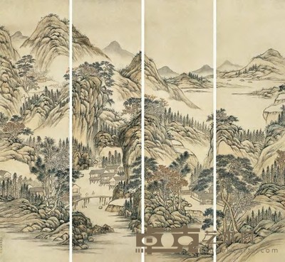 沈映晖 山水通景 四屏 149×164cm×4