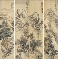 胡公寿 1883年作 山水 四屏