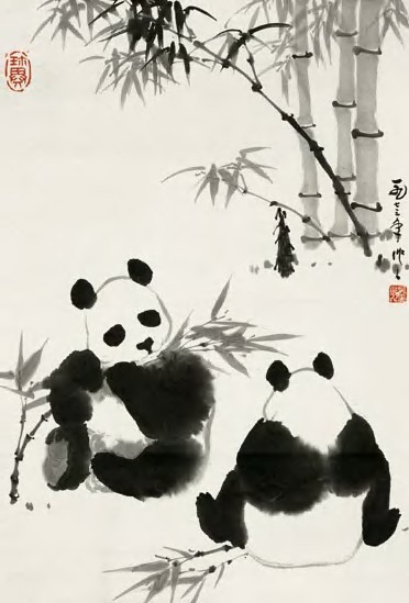 吴作人 1973年作 熊猫 立轴