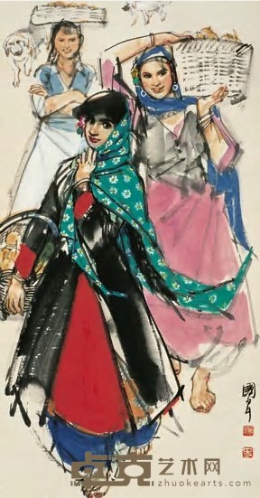 史国良 丰收图 镜心 88×46.5cm