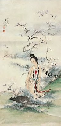 吴光宇 梅花仕女 立轴