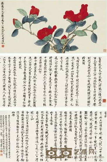 于非厂 1948年作 山茶书画合卷 手卷 32.5×65cm；32.5×131cm