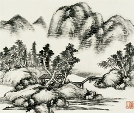 无款 山水 镜心