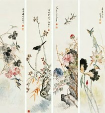 吴伯年 花卉 四条屏