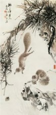 金寿石 松鼠擦戏林 立轴