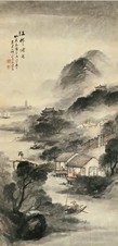 吴石僊 1908年作 江村烟雨 立轴