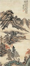 顾麟士 1908年作 秋山红远 镜心