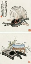 马骀 1928年作 蒲扇图 立轴