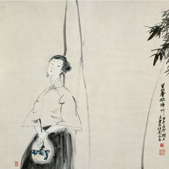 刘国辉 1990年作 日暮依修竹 镜心68×68cm