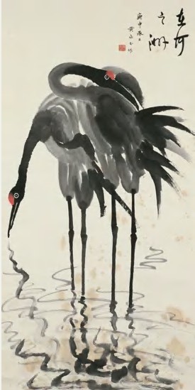 黄永玉 1980年作 双鹤长寿 立轴97×48cm