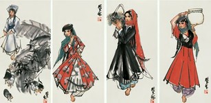 史国良 人物（四幅） 镜心