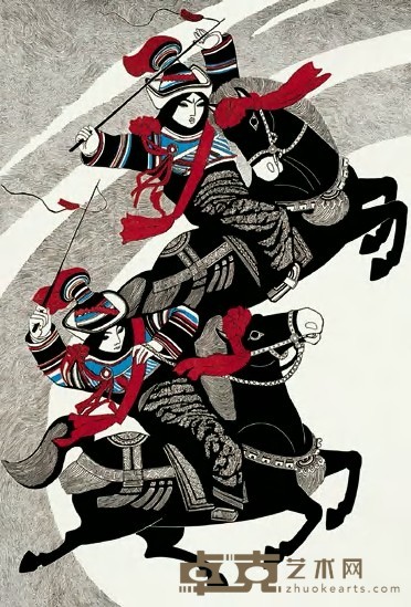 牛文 1985年作 赛马图 96.8×66.3cm